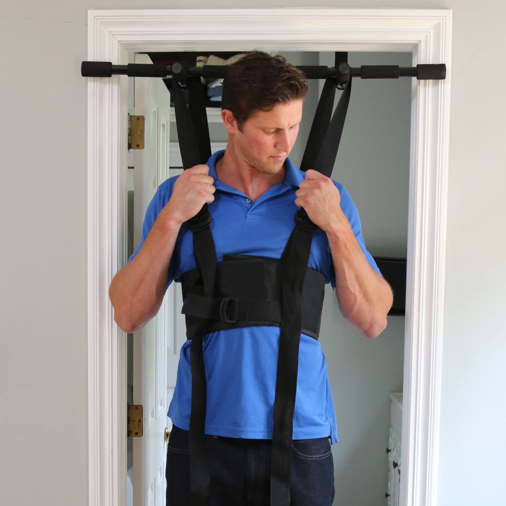 Sit and Decompress Back Stretcher 3 Minutes A Day Back Traction Back Decompression Inversion Table Alternative Safe for All Back Conditions (XLarge Harness with Bar)