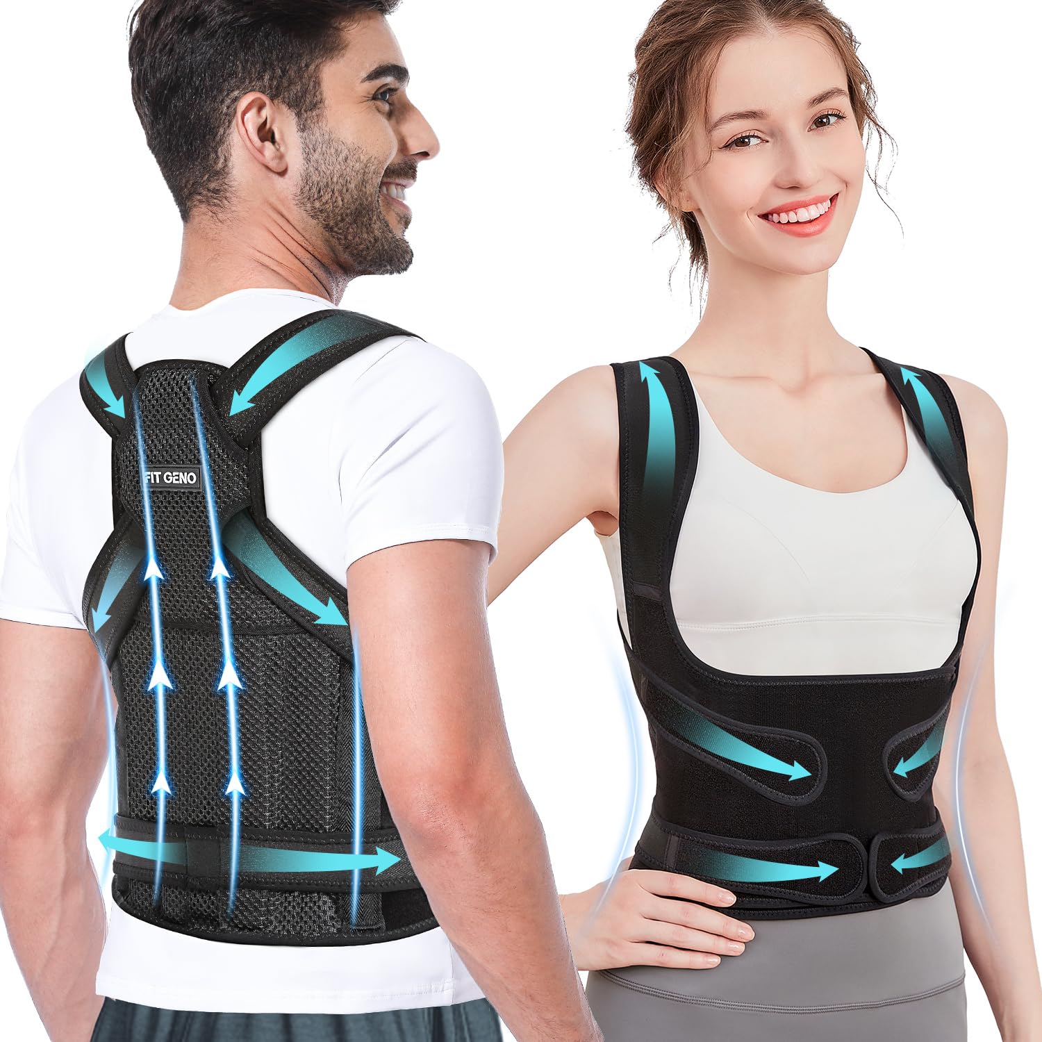 Fit Geno Posture Corrector for Women and Men - Adjustable Back Brace & Straightener for Scoliosis Hunchback Correction Back Pain Spine Corrector Back Support and Posture Trainer